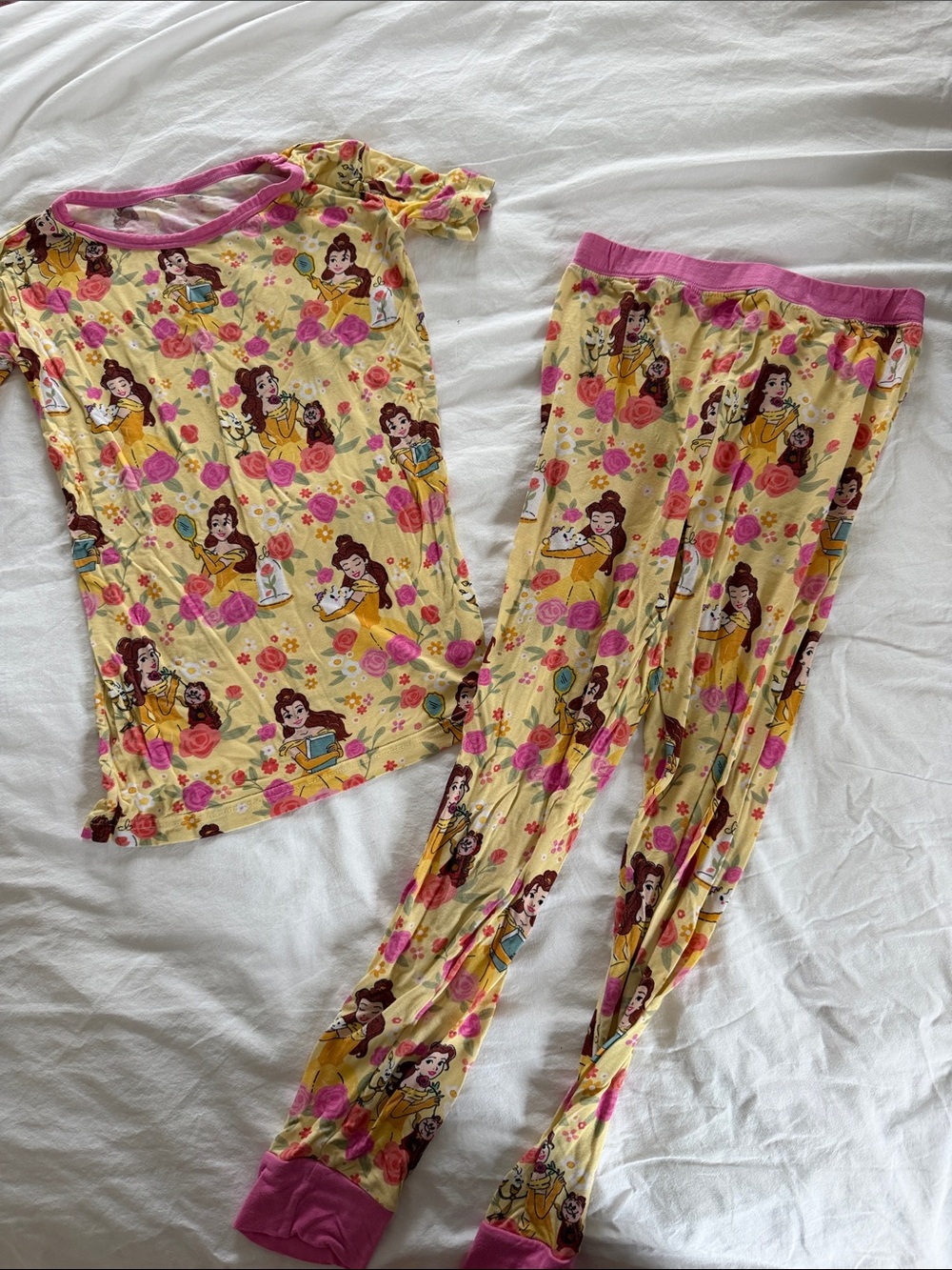 Kids disneys beauty and the Beast bell Yellow Floral Character Pajama Set
